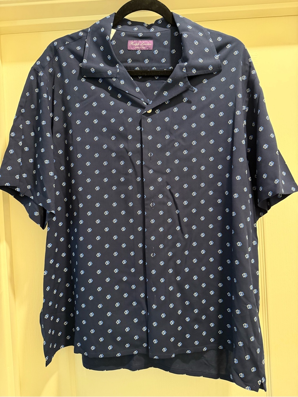 Ralph Lauren Navy Short-Sleeve Shirt with Light Blue Geometric Print